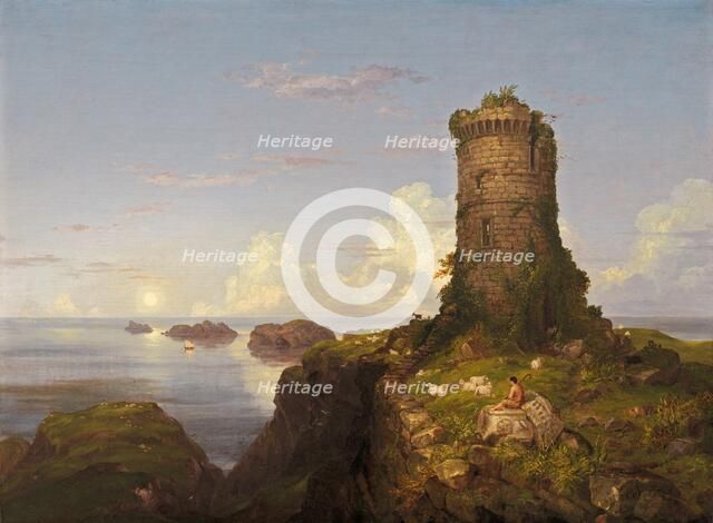 Italian Coast Scene with Ruined Tower, 1838. Creator: Thomas Cole.