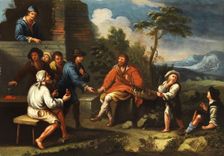Italian countrymen playing ring toss, 18th century. Creator: Monaldo, Paolo (1725-1780)
