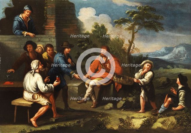 Italian countrymen playing ring toss, 18th century. Creator: Monaldo, Paolo (1725-1780).