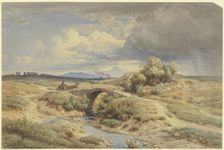 Italian countryside with aqueducts on the left, 1853. Creator: Eduard Wilhelm Pose