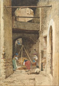 Italian Courtyard and Figures, 1843-1921. Creator: Cavaliere Pio Joris