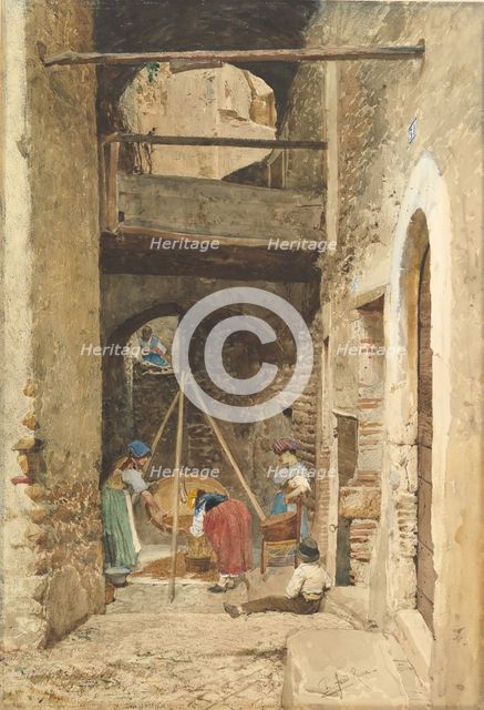 Italian Courtyard and Figures, 1843-1921. Creator: Cavaliere Pio Joris.