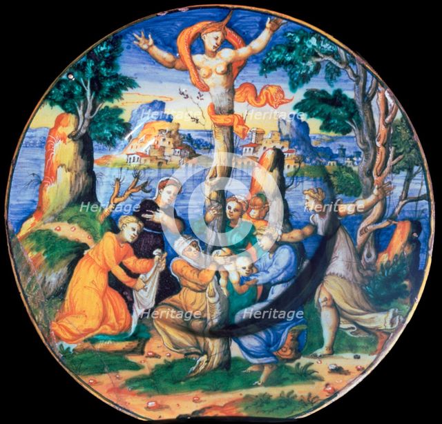 Italian earthenware plate showing the birth of Adonis, c.16th century. Artist: Unknown