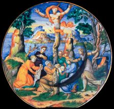 Italian earthenware plate showing the birth of Adonis, c.16th century