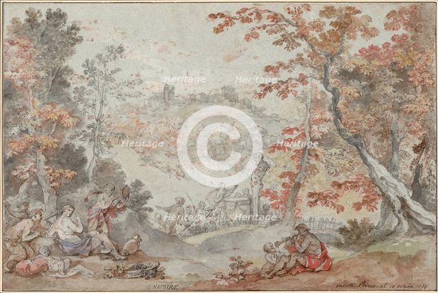 Italian Fall Landscape with Monte Porzio and an Offering to Pan, 1763. Artist: Natoire, Charles Joseph (1700-1777)