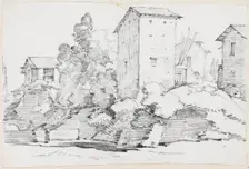 Italian Farm Buildings by a Stream, 1744/1750. Creator: Joseph-Marie Vien the Elder