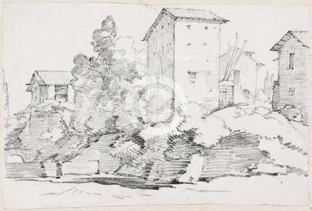 Italian Farm Buildings by a Stream, 1744/1750. Creator: Joseph-Marie Vien the Elder.