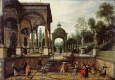 Italian garden with gallery and figures, First third of 17th cen.. Creator: Vrancx, Sebastiaen (1574-1647)