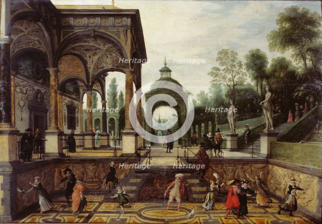 Italian garden with gallery and figures, First third of 17th cen.. Creator: Vrancx, Sebastiaen (1574-1647).