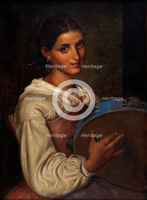 Italian girl with a blue tambourine, n.d. (after 1860). Creator: Wilhelm Marstrand.