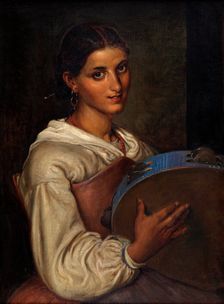 Italian girl with a blue tambourine, n.d. (after 1860). Creator: Wilhelm Marstrand
