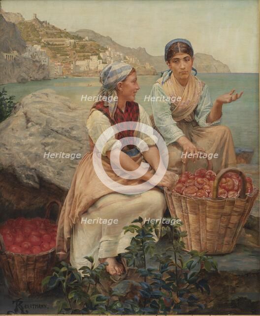 Italian Girls with Tomatoes in Baskets; Fruit Bearers from Amalfi, 1878-79, 1878-1879. Creator: Kristian Zahrtmann.