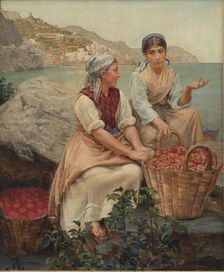Italian Girls with Tomatoes in Baskets; Fruit Bearers from Amalfi, 1878-79, 1878-1879. Creator: Kristian Zahrtmann