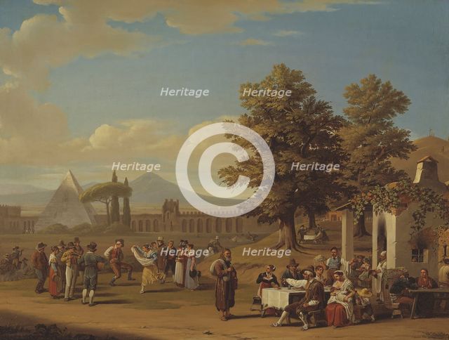 Italian Harvest Festival at Monte Testaccio near Rome, 1825. Creator: Carl Gustaf Hjalmar Mörner.