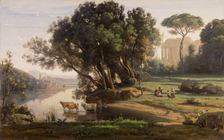 Italian Landscape (Site d'Italie, Soleil Levant), about 1835. Creator: Jean-Baptiste-Camille Corot