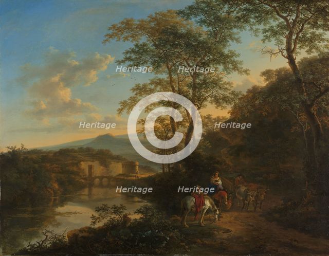 Italian Landscape with the Ponte Lucano over the Aniene River, c.1650-1652. Creator: Jan Dirksz Both.