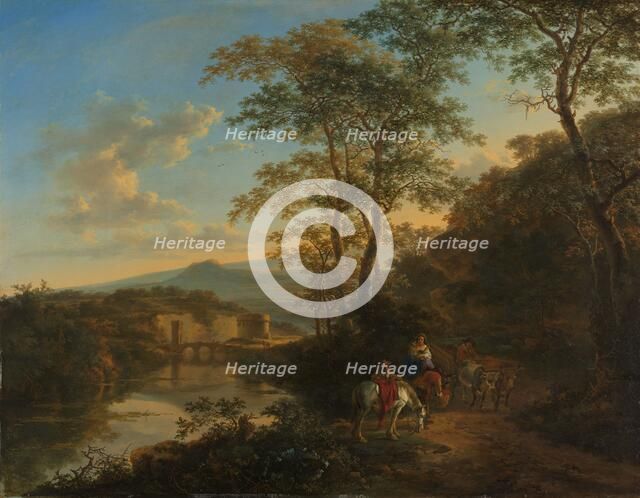 Italian Landscape with the Ponte Lucano over the Aniene River, c.1650-1652. Creator: Jan Dirksz Both.