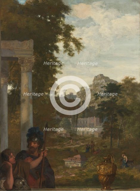Italian Landscape with two Roman Soldiers, c.1687. Creator: Gerard de Lairesse.