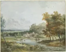 Italian Landscape with a Boating Party. Creator: Louis Gabriel Moreau
