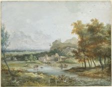 Italian Landscape with a Boating Party. Creator: Louis Gabriel Moreau