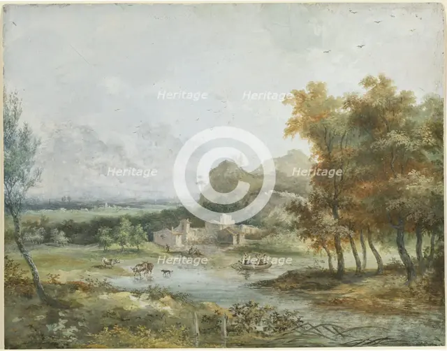 Italian Landscape with a Boating Party. Creator: Louis Gabriel Moreau.