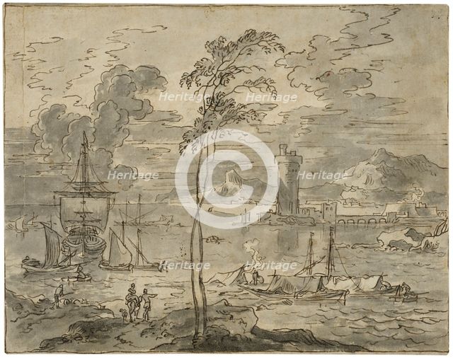 Italian landscape with a harbour, unknown date. Creator: Anon.