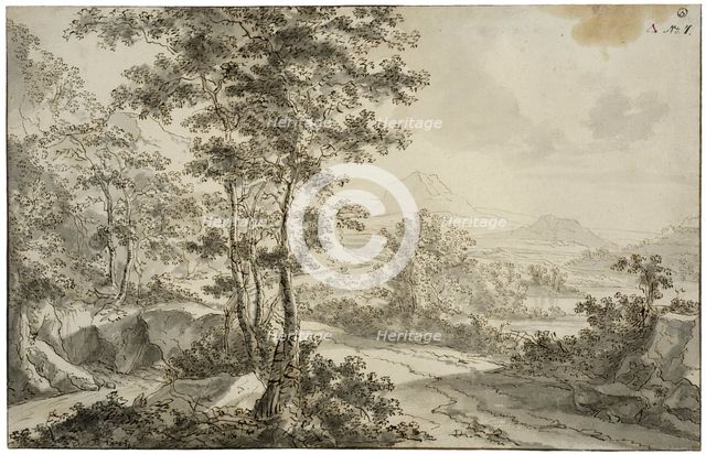 Italian landscape with a road winding along a mountainside. Creator: Unknown.