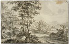 Italian landscape with a road winding along a mountainside. Creator: Unknown