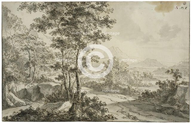 Italian landscape with a road winding along a mountainside. Creator: Unknown.