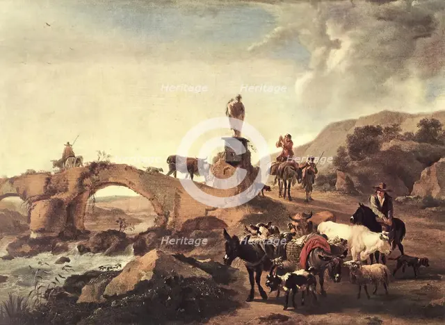 Italian Landscape with a Small Bridge, 1656. Creator: Nicolaes Berchem.