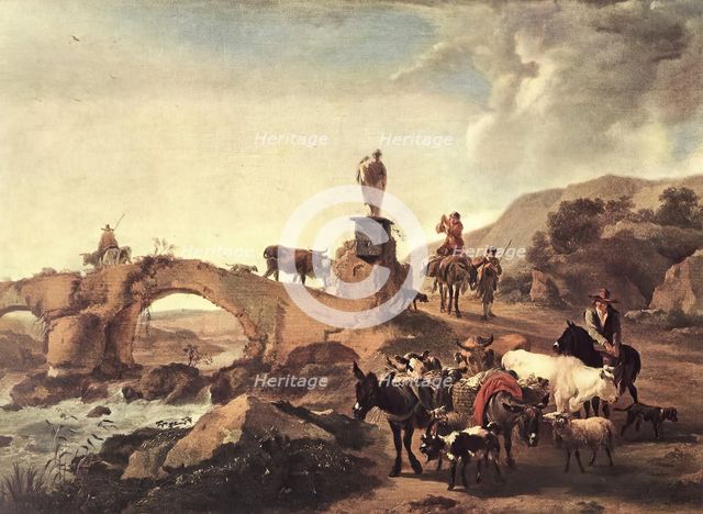 Italian Landscape with a Small Bridge, 1656. Creator: Nicolaes Berchem.