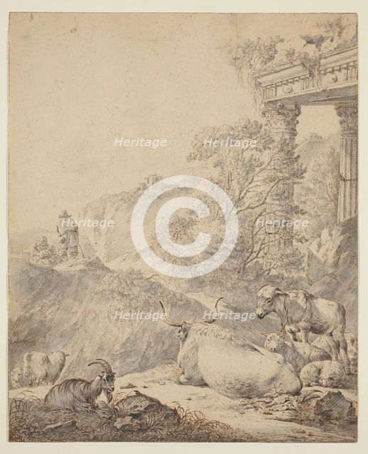 Italian Landscape with Cattle, between 1672 and 1675. Creator: Johann Heinrich Roos.
