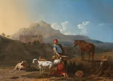 Italian Landscape with Girl Milking a Goat, 1652. Creator: Karel Du Jardin