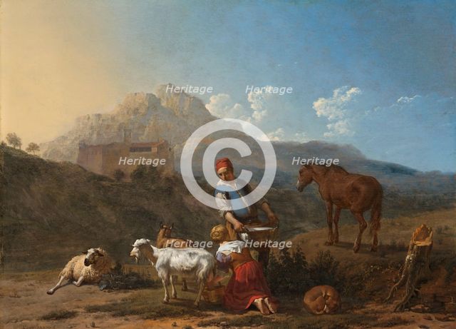 Italian Landscape with Girl Milking a Goat, 1652. Creator: Karel Du Jardin.