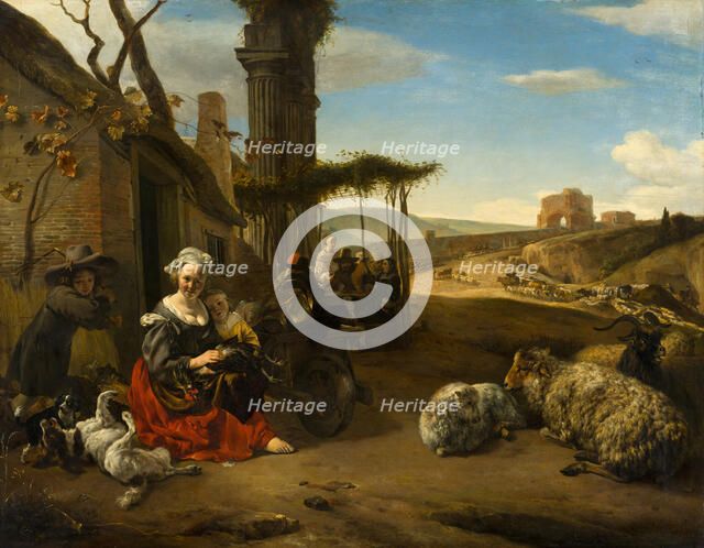 Italian Landscape with Inn and Ancient Ruins, c1641-1661. Creator: Jan Baptist Weenix.