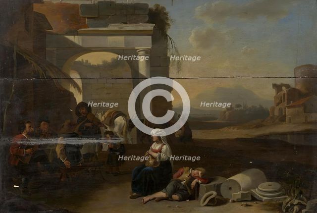 Italian landscape with peasants resting by ruins, 1670. Creator: Laureys Goubau.
