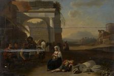 Italian landscape with peasants resting by ruins, 1670. Creator: Laureys Goubau