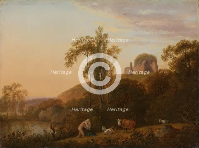 Italian Landscape with Ruins and bathing Woman, Before 1824. Creator: Johann Christian Klengel.