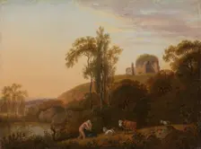 Italian Landscape with Ruins and bathing Woman, Before 1824. Creator: Johann Christian Klengel