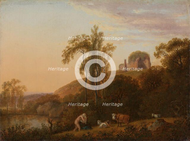 Italian Landscape with Ruins and bathing Woman, Before 1824. Creator: Johann Christian Klengel.