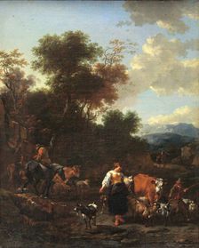 Italian Landscape with Shepherds at a River, c1650-1655. Creator: Nicolaes Berchem