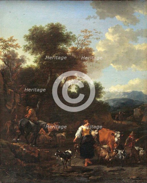 Italian Landscape with Shepherds at a River, c1650-1655. Creator: Nicolaes Berchem.