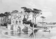 Italian Lake Scene with Villa (from Cropsey Album), 1849. Creator: Carl Friedrich Heinrich Werner