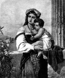"Italian Mother and Child," by W. Sauchon, 1871. Creator: Robert Loudan
