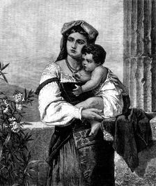 "Italian Mother and Child," by W. Sauchon, 1871. Creator: Robert Loudan