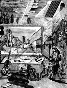 Italian musical instrument maker Antonio Stradivari in his workshop, (1926). Artist: Aleksey Kravchenko