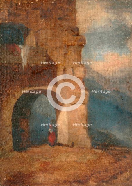Italian peasant in stone archway, 1880-1900. Creator: Louisa Starr.