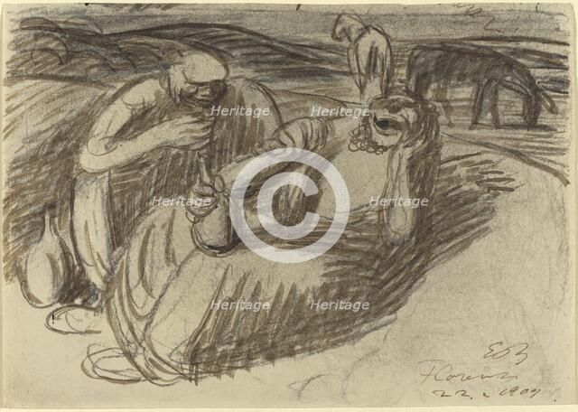 Italian Peasants with Wine Flasks, 1909. Creator: Ernst Barlach.