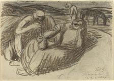 Italian Peasants with Wine Flasks, 1909. Creator: Ernst Barlach