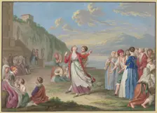 Italian peasants entertaining themselves by the lake with games and dancing..., 18th century. Creator: Friedrich Tischbein